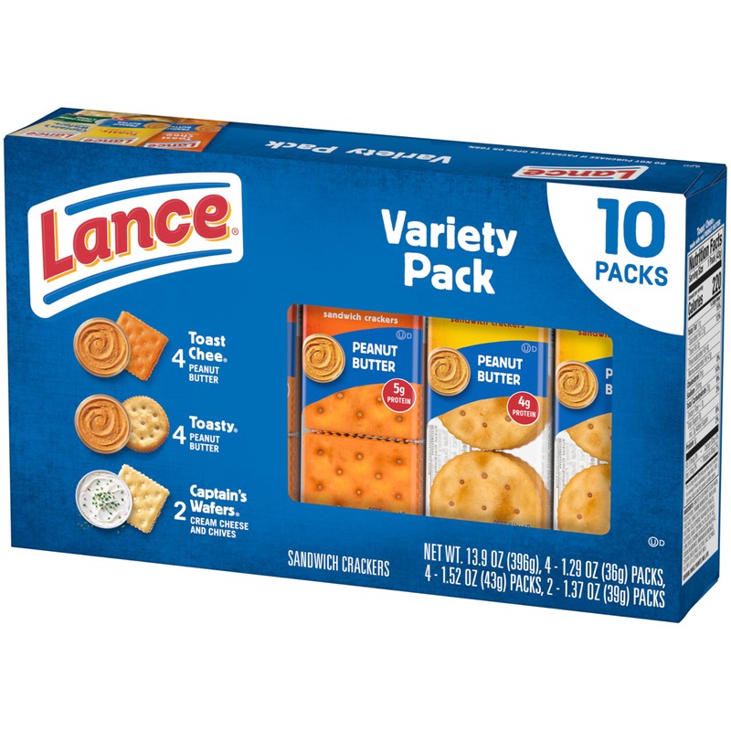 Lance Sandwich Crackers, Variety Pack, 3 Flavors, 10 Individually Wrapped