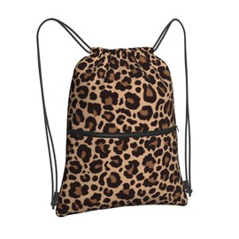 QILERONGRONG Leopard Printing Drawstring Backpack Bag Sport Gym Sackpack Durable Waterproof Lightweight for Men Women Beach Bag String Bag