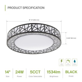 ASD 14 Inch LED Flush Mount Ceiling Light - Modern Black Ceiling Light Fixture 24W 1534LM, 2700-5000K Adjustable Small Ceiling Lights for Kitchen, Bedroom, Hallway, Closet, ETL 4 Pack