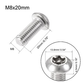 sourcing map M8x20mm Torx Security Machine Screw, 20pcs Pan Head Screws Inside Column, with T40 L-Type Wrench, 304 Stainless Steel Fasteners Bolts