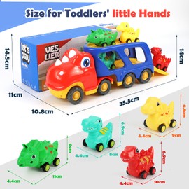 Weinsamkeit Dinosaur Truck Toy with Roar Sound, 5-in-1 T-Rex Car Transporter Dinosaur Toy from 3 4 5 Years, Dino Toy Cars Gifts for Children Toddlers Girls Boys (Red)