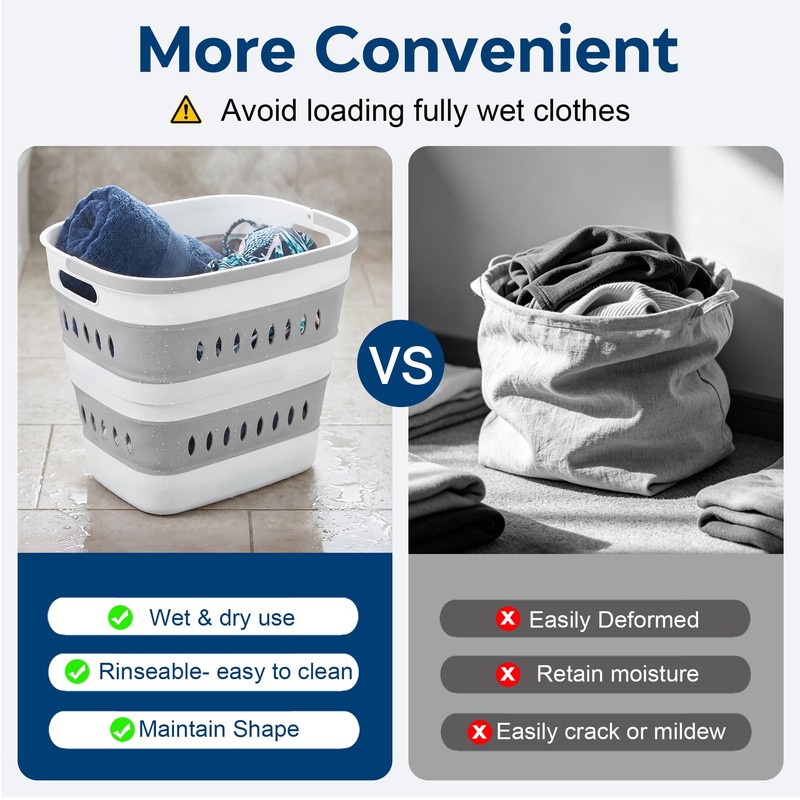 46L/12 Gal Collapsible Laundry Baskets, Foldable Hamper with Handles, Plastic