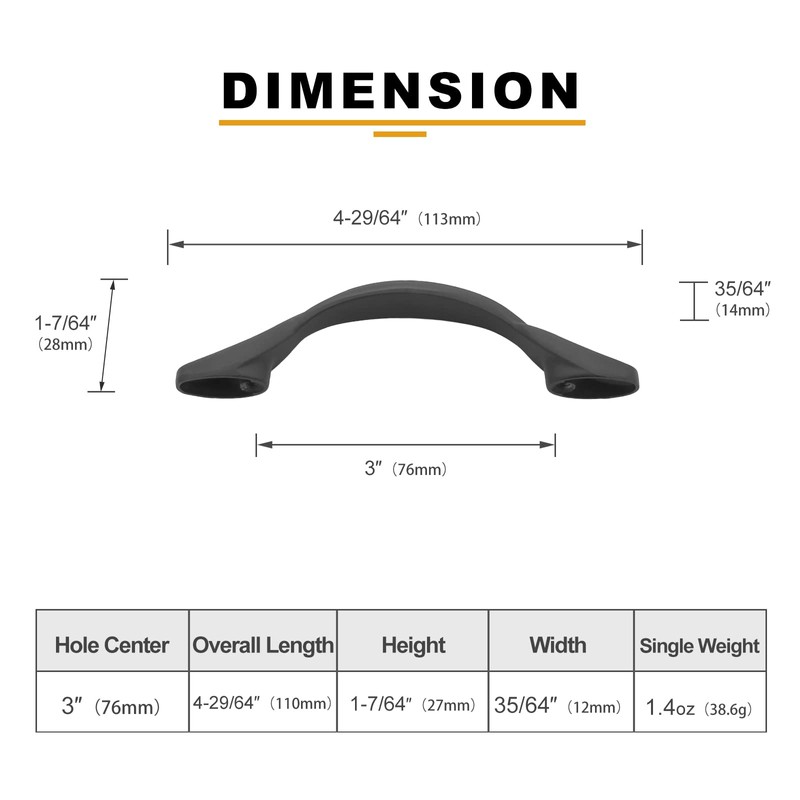 Asidrama 10 Pack 3 Inch(76mm) Matte Black Kitchen Cabinet Handles,