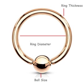 PiercedOff Rose Gold tone IP over 316L Surgical Steel BCR - Thickness 16GA (1.2mm) / Diameter 8mm / Ball Size 3mm