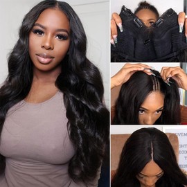 Atikual V Part Wig Human Hair Body Wave Wig Upgrade U Part Wigs for Black Women Human Hair Clip in V-Part Wigs Beginner Friendly No Sew In No Glue No Leave Out 180% Density Natural Color 30 Inch