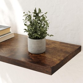 JPND Wall Shelf Set of 1, Rustic Brown Floating Shelves 24 in W x 10 in D x 1 in H, Wooden Floating Wall Shelf with Invisible Brackets for Living Room/Bedroom/Bathroom/Kitchen Storage and Decor