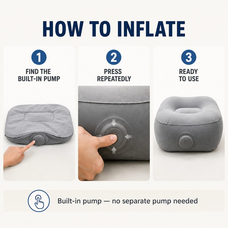 Inflatable PVC Footrest Pillow with Press-to-Inflate Valve for Travel and