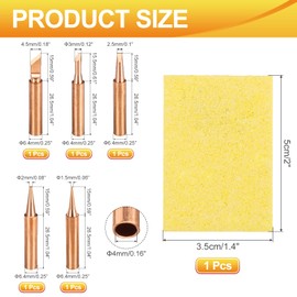 MECCANIXITY 1 Set 900M Soldering Iron Tips Copper Non-magnetic Welding Head with Cleaning Sponge Pad Replacement for Solder Station Tip (I+B+K+3C+2.4D)