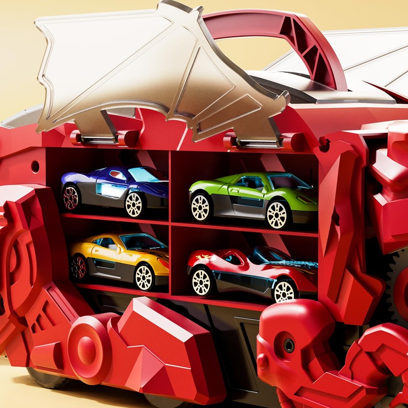 Blmukce Dinosaur Truck Toys with 12 Diecast Racing Cars (Red)