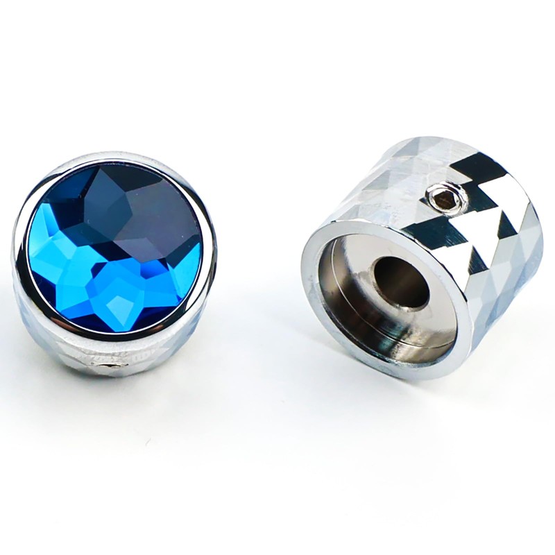 OVSAL 2PCS Solid Aluminum Guitar Knobs，Blue Crystal Style Top Volume