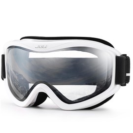 JULI Ski Goggle/Snow Snowboard Goggles for Men, Women & Youth - 100% UV Protection Anti-Fog Dual Lens(White Frame+83% VLT Clear Lens)