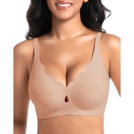 Gailife Bras for Women No Underwire Wave Wireless Bras Seamless Full Coverage Push Up Bralettes Lift Everyday Bras Cream Coffee L