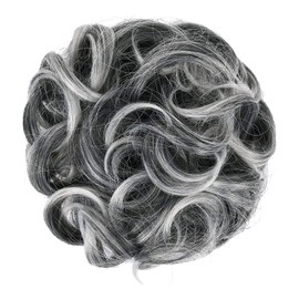 Elaine Big Messy Bun Extension Curly Hair Buns Hair Pieces for Women Synthetic Wavy Large Scrunchies Thick Updo Ponytail (Black Tip Gray #115)