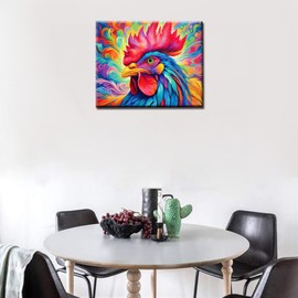 Tucocoo Colorful Rooster Paint by Numbers Kits 16x20 inch Canvas DIY Oil Painting for Adults Beginner with Brushes and Acrylic Pigment, Rustic Chicken Picture for Home Decor Gifts (Without Frame)
