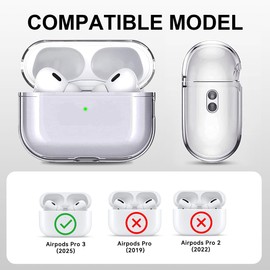 OETKER Funda compatible con Airpods Pro 3 transparente 2025, funda protectora suave a prueba de golpes para AirPods Pro 3 Gen con correa de mano, correa de mano, funda transparente Air pod Pro 3 Gen