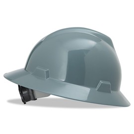 MSA 475367 V-Gard Full-Brim Hard Hats, Ratchet Suspension, Size 6 1/2-8, Gray