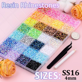 16000Pcs Resin Rhinestones with Tweezers for Crafting, Mixed-Color 4mm Bedazzling Crystal with 3Pcs 10ml B7000 Jewelry Glue for DIY Crafts Clothing Tumblers Shoes Fabric Nail Art