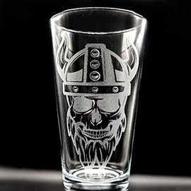VIKING WARRIOR SKULL Engraved Beer Pint Glass | Inspired by Vikings & Norse Mythology | Great Gift Idea!