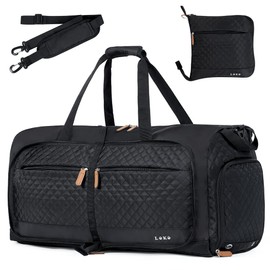 Lekesky Large Foldable Travel Duffe Bag - 80L Waterproof Holdall Luggage Bag with Shoes Compartment, Weekend Overnight Sports Bag for Women and Men(Quilted Black, 72 * 33 * 34cm)