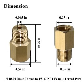 Zeiboat 2PCS 1/8 BSPT Male to 1/8-27 NPT Female, Thread Adapter for Gauge