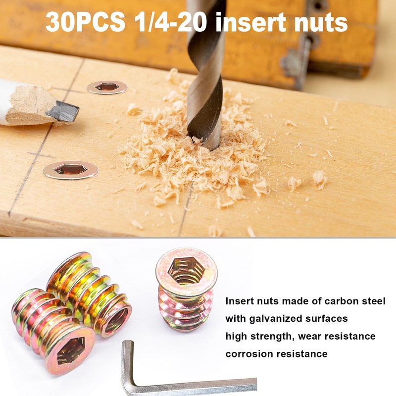 Taiss 30 Sets Threaded Inserts for Wood Furniture Screws 1/4-20