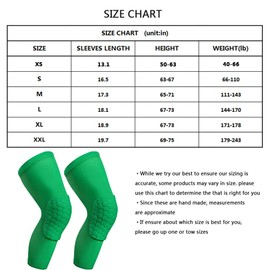 PISIQI Knee Compression Pads Long Leg Sleeve Brace Protection for Basketball, Football & Volleyball (2 Sleeves) (Green, L)
