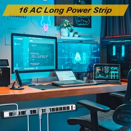 Long Surge Protector Power Strip,16 Outlet Heavy Duty Power Strip Metal Power Bar,10 FT Long Extension Cord with Circuit Breaker for Garage,Workshop,Industrial(125V/1875W, ETL Listed)