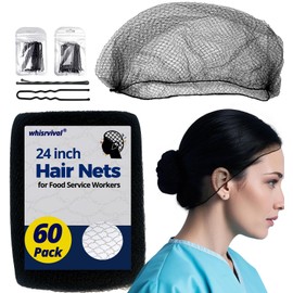 whisrvival 60pcs 24inch Black Hair Nets for Food Service Workers, Hairnets for Women/Men, Buns, Ballet Dancers, with 40pcs Bun Bobby Pins