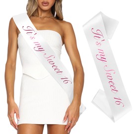 Sweet 16 Birthday Sash for Women and Girls - White with Pink Foil '16' - Its My 16th Birthday Decorations