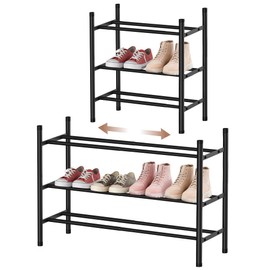 AceMining 3-Tier Expandable Shoe Rack, Adjustable Shoe Rack Shoe Organizer Shoe Shelf, Free Standing Shoe Racks Heavy Duty Metal for Closet Entryway Closet Doorway Front Door Entrance，Black