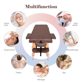 BODIOO Massage Table Portable 84in Massage Bed Lash Bed 2 Fold SPA Table 24inch Wide Adjustable Salon Bed with Carry Bag for Spa Facial CareSpa Tattoo, Brown