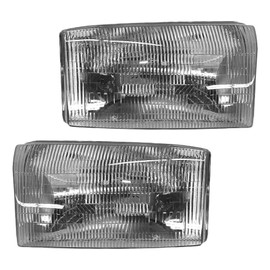 TRQ 2 Piece Headlight Assembly Set Chrome Bezel Driver & Passenger Side Compatible with Ford Excursion 2000-2004 F250 F350 Super Duty 1999-2004 F450 F550 1999-2003 FO2502147 FO2503147