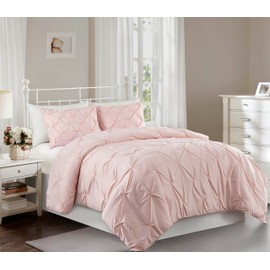 Chezmoi Collection Berlin Blush Pink Pinch Pleat King Comforter Set, 3-Piece (Comforter and Pillow Shams) - Soft Pintuck, Lightweight All Season Microfiber