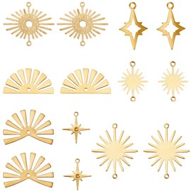 SUNNYCLUE 1 Box 56Pcs 7 Styles Brass Connector Charm Bulk Gold Link Charms Metal Golden Hollow Sun Eyes Stars 2 Holes Connectors Links Charm for Jewellery Making Charms Earring DIY Crafts Accessories