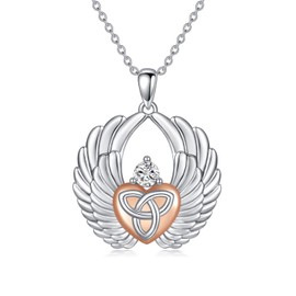 YAFEINI Angel Wing Necklace for Women 925 Sterling Silver Guardian Angel Necklace Celtic Heart Pendant Necklace Jewellery Gifts for Girls Friends (Angel Necklace)