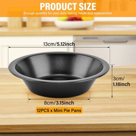 Calidaka - Paquete de 12 mini-sartenes para tartas redondas reutilizables de 5 pulgadas, antiadherentes, pequeñas latas redondas de acero al carbono, moldes para tartas pequeñas para tartas