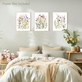 Dazzlewall Watercolor Flower Wall Art Set of 3 Colorful Botanical Wall Art Minimalist Wildflower Prints for Bedroom Living Room 12x16 in Unframed