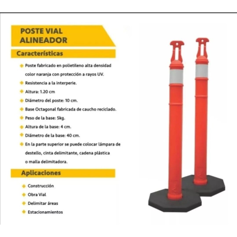 Grupo Sancoy's 4 Poste Delimitador Vial Naranja 1.20 Cms Polietileno