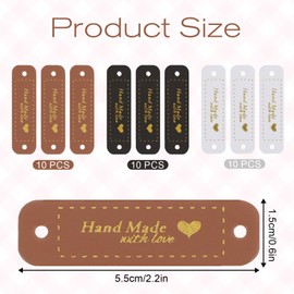 30Pcs PU Leather Tags, Handmade Tags for Crochet Leather Handmade Labels for Crochet Accessories Folding Handmades Tag DIY Craft Supplies Knit Accessories with Holes Supplies