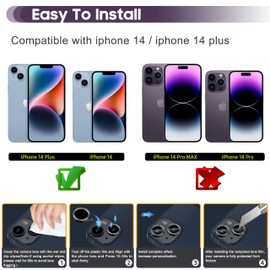 Suoman Suoman for iPhone 14 6.1 inch/iPhone 14 Plus 6.7 inch Camera Lens Protector, 9H Tempered Glass Film, [Does not Affect Night Shots] Metal Lens Protective Cover - Black