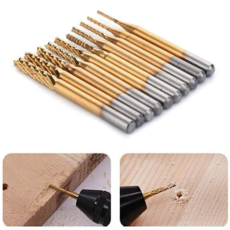 Mesee 10Pcs Titanium Coat Carbide End Milling Engraving Bits, 1/8