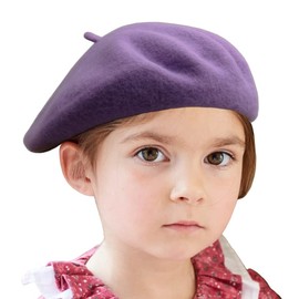 Wheebo Berets for Kids Wool French Beret Hats Artist Painter Hats for Little Girls Boys Solid Color Style(Lavender)