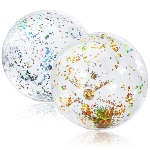 flintronic 2PCS Glitter Beach Ball, Inflatable Confetti Beach Ball for