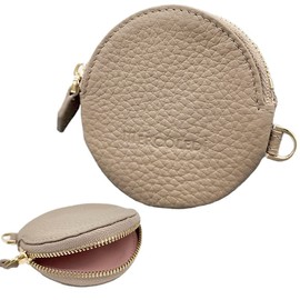 saifu06 Women's Coin Purse, Small, Genuine Leather, Easy to Use, Popular, Cute, Coin Case, Thin, Stylish, Compact, Greige × Baby Pink