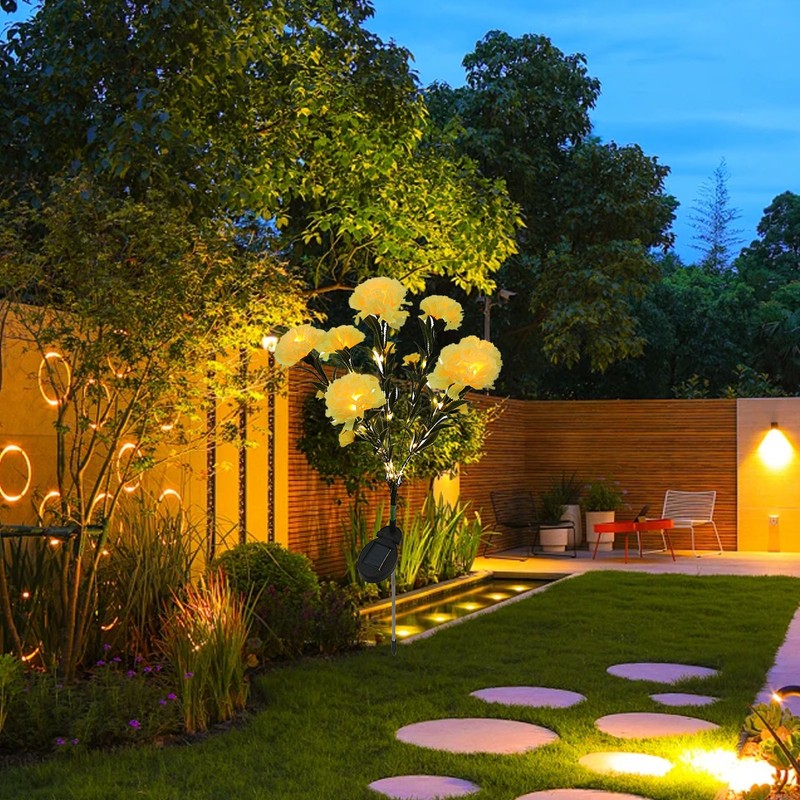 Solar Flower Lights LED Carnation Shaped Waterproof Decorative Light for