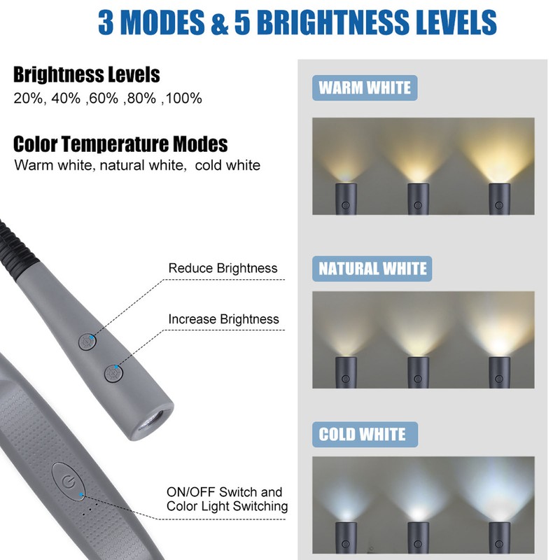 Neck Light Color Brightness Adjustable Eye Friendly Rechargeable Reading Light