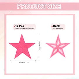 sourcing map 12Pcs Iron on Star Patches, Sew on Star Embroidered Patches, Decorative Repair Patch Applique for DIY Crafts Backpacks Bags Hats Clothes, 82mm Dark Pink