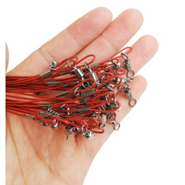 30Pcs Fishing Wire Leaders,100LB 19Inch Stainless Steel High Strength Fishing Line Leaders with Swivels and Snaps,Black/Red/Gree (Red)