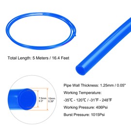 sourcing map Pneumatic Air Line Tubing 10mm OD x 7.5mm ID 5 Meters(16.4 FT) Air Compressor Nylon Tubes Polyamide Air Tubing Hose Tube for Air Compressor Water Fluid Transfer, Blue