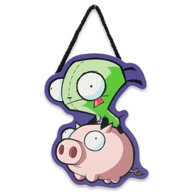 Invader Zim Gir and Pig Hanging Wood Wall Decor - Funny Invader Zim Sign for Home or Office